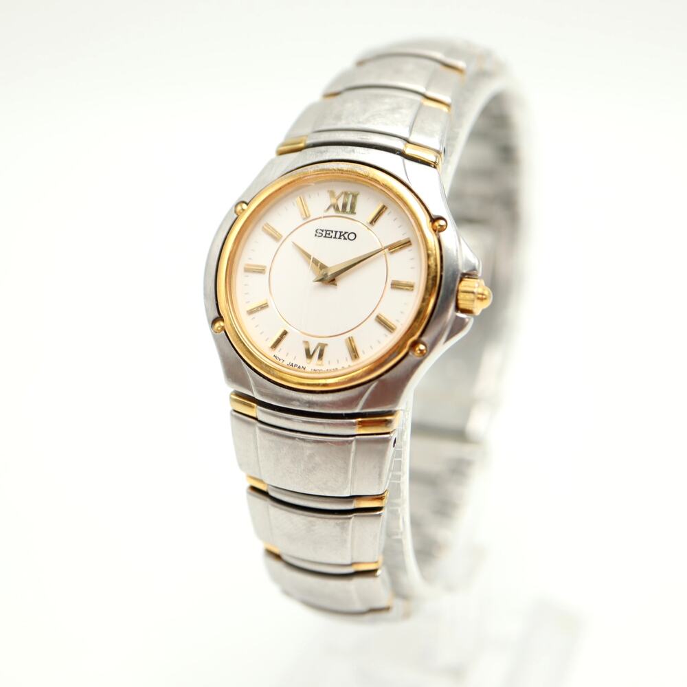 Seiko Womens Two Tone 26mm Watch Sapphire Crystal Steel 7N00-1E70 w New Battery